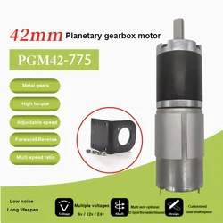 Max 200KG 42GP-775 Metal Planetary Geared DC Motor 12V~24V/1351RPM~7RPM High Torque and Forward/Reverse PWM Speed Regulation