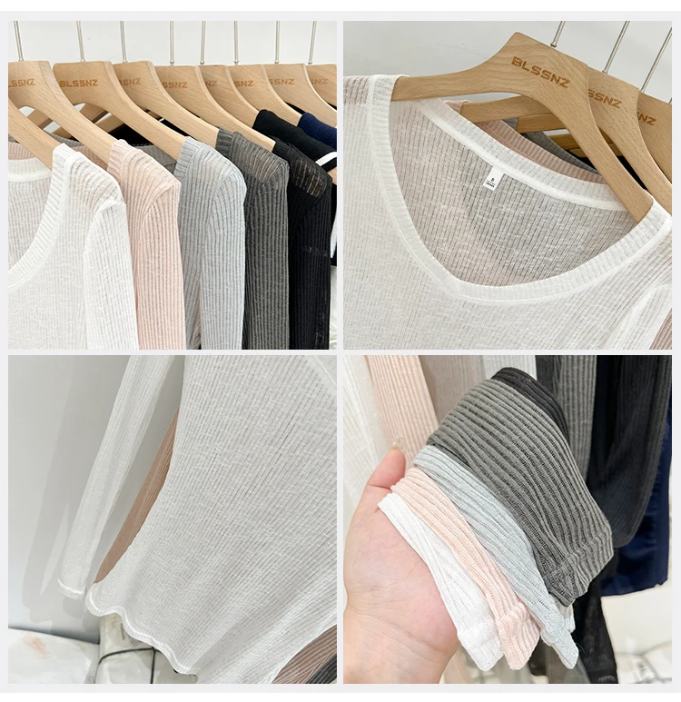 2026 Sommer Neuer Lässiger Stil Transparentes Dünnes Durchsichtiges Überzug-Top Damen T-Shirt V-Ausschnitt Sonnenschutz Langarm T-Shirt – Detail 2