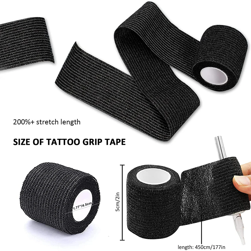 96/48/24/12/6 Black Tattoo Grip Bandage Cover Wraps Tapes Geweven Waterdichte Zelfklevende Vinger Bescherming tattoo Accessoires