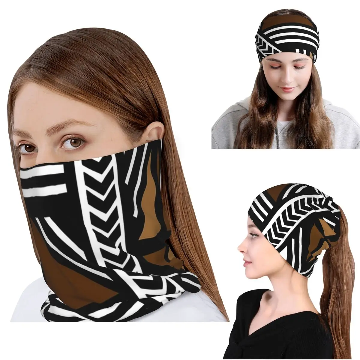 

African Bogolan Bandana Neck Cover Mask Scarf Multifunction Headband Beanies Hat for Men Women Adult Winter
