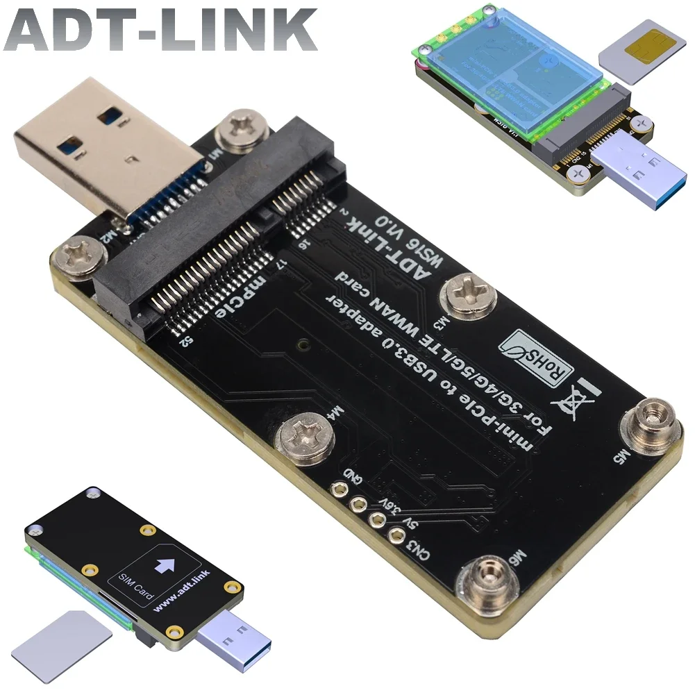 Mini PCI-E mPCIe 5G 4G LTE Module Wireless Card to USB 3.0 Adapter Mini-PCIe to USB 3.0 Converter Dual SIM WWAN Card USB Reader