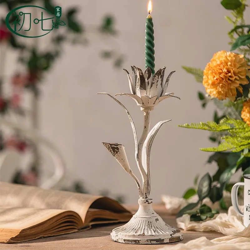 French restaurant romantic candlelight dinner candle holder Halloween decoration ornament American retro old wrought iron candle