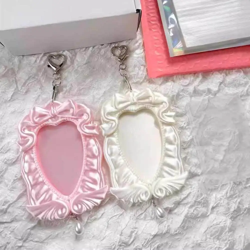 New 3 Inch Kpop Photocard Holder Bow Angel Picture Display Idol Photo Frame Acrylic Storage Card Holder Bag Pendant