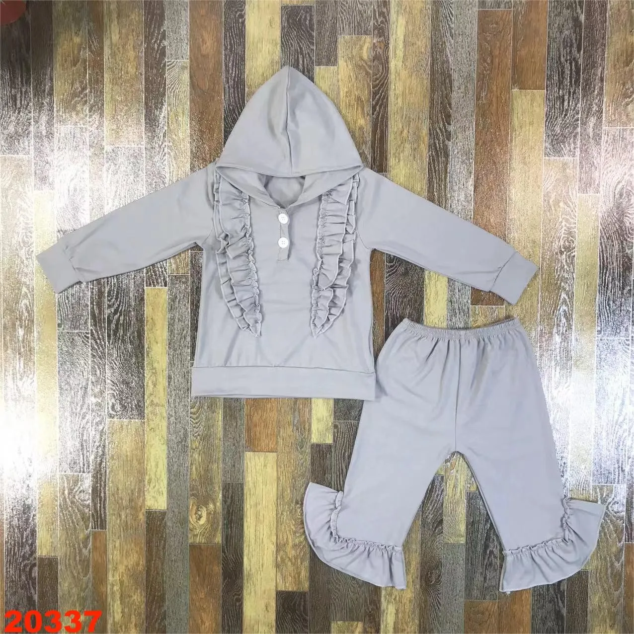 

Grey Clothes for girls baby 0-12 years old suit long top with hat and pants childrens suit