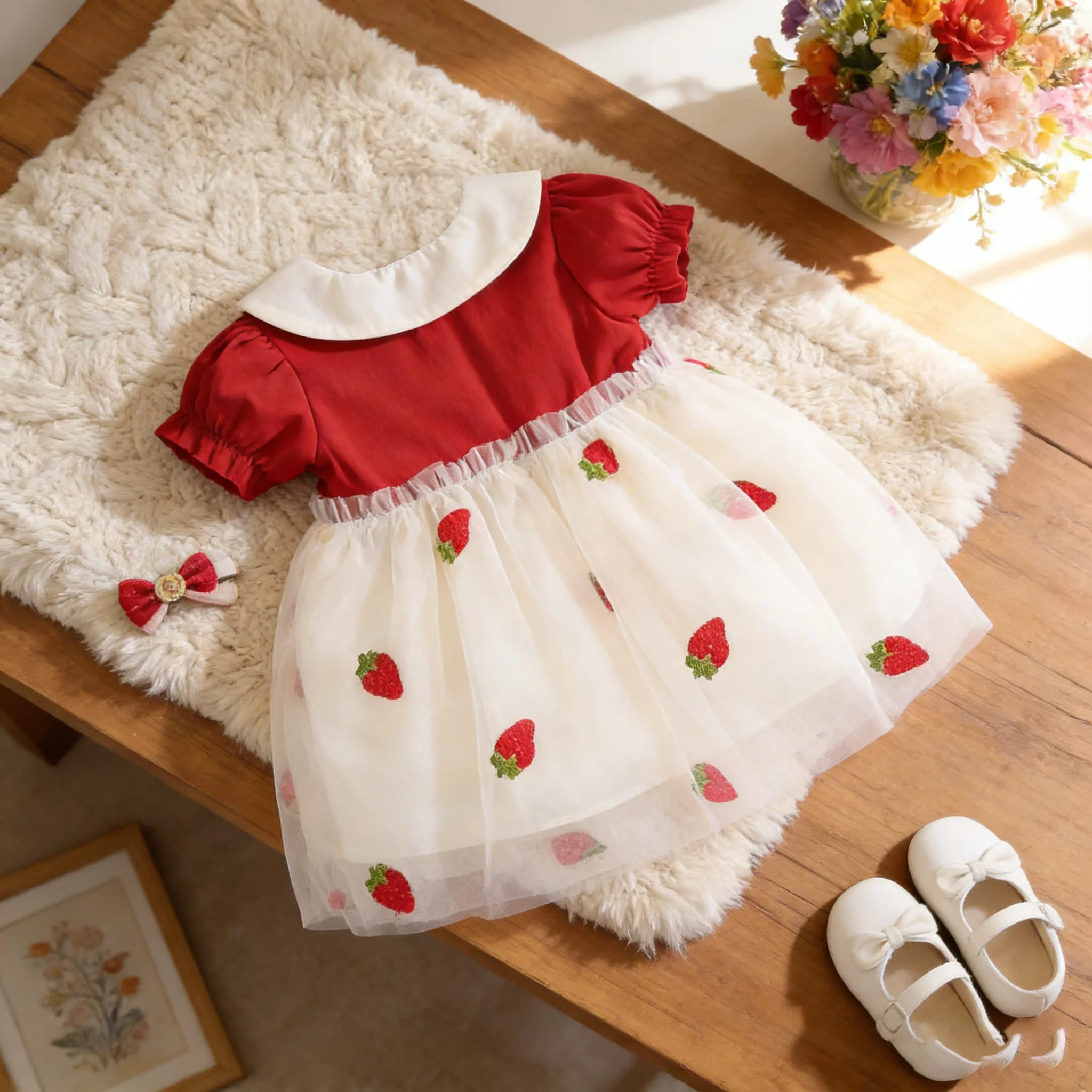 Soft Clothing For Kids Toddler Newborns Cute Strawberry Dress Fashionable Summer Short-sleeved Soft Costume 0-3 Y Children Wear