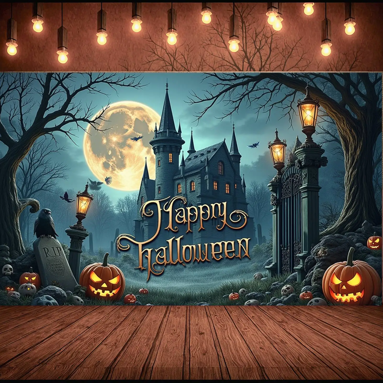 ديكور المنزل المسكون، خلفية القمر البدر، لافتة الهالوين، خلفية الصورة، موضوع قوطي، لافتة الحفلات القوطية لحفلات الحدث المخيف #3