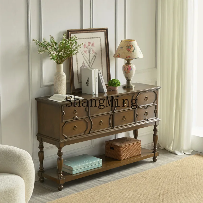 

FG medieval style entrance cabinet is opposite the door to the home, living room partition solid wood dining side cabinet