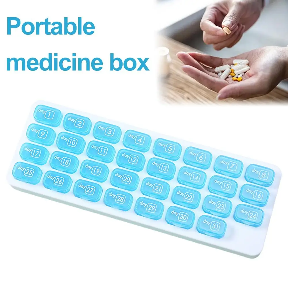 

Коробка для таблеток с 31 отделениями, контейнер-органайзер, клавиатура, прозрачное хранилище для месячных, путешествия, медицина, одна коробка, чехол для таблеток, тип Y0Z5