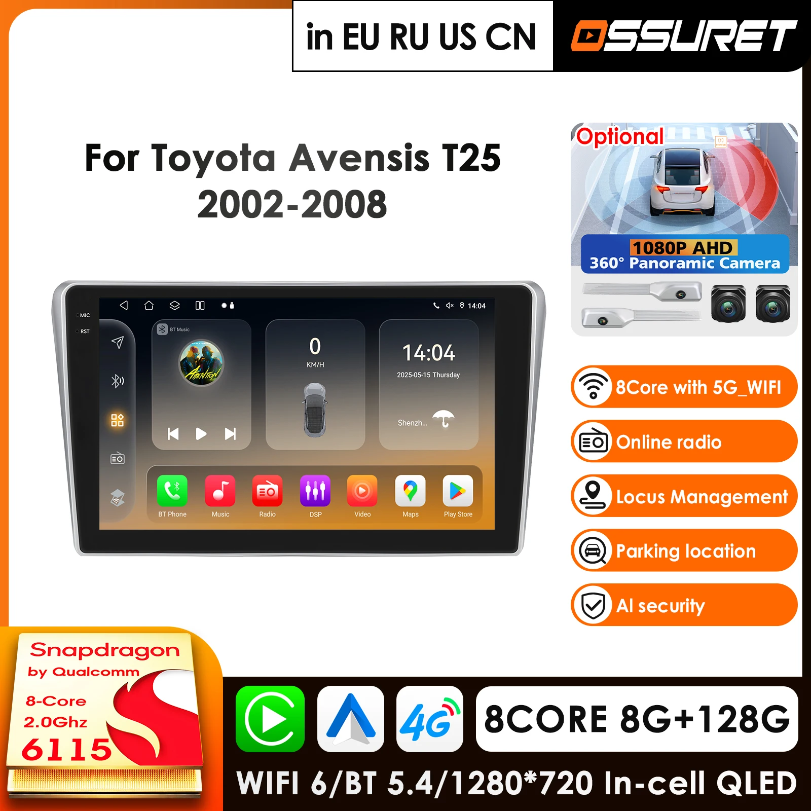 

Автомагнитола AI CarPlay Android 14 для Toyota Avensis T25 2002-2008 с GPS-навигацией, Bluetooth, 4G, Wi-Fi, мультимедийным плеером и видео