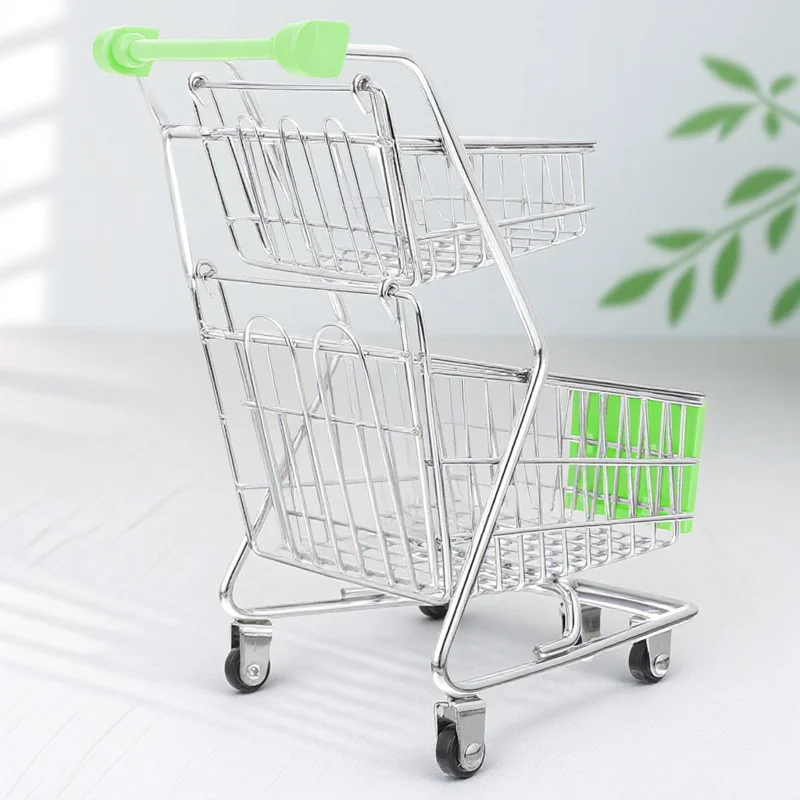Miniatuur winkelwagentje Kleine supermarktwagen met dubbele laag Legering ABS Duurzaam Praktisch voor het geven van geschenken Kleine winkelwagentje