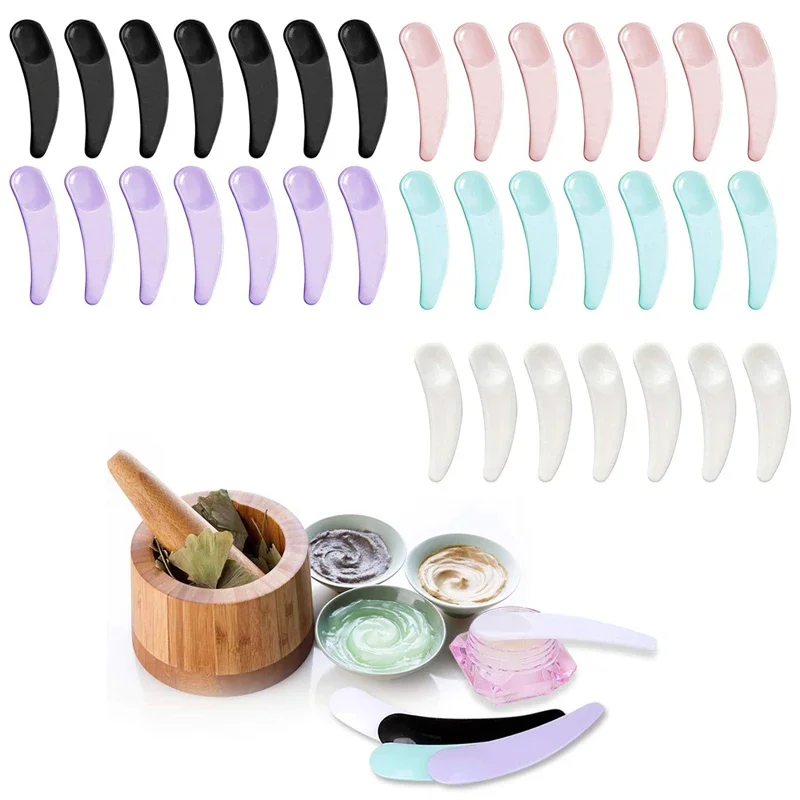 

50Pcs Cosmetic Plastic Spatulas Scoopn Mini Disposable Makeup Spatulas Facial Cream Mask Spoons Mask Tip Spatulas Mulit Color
