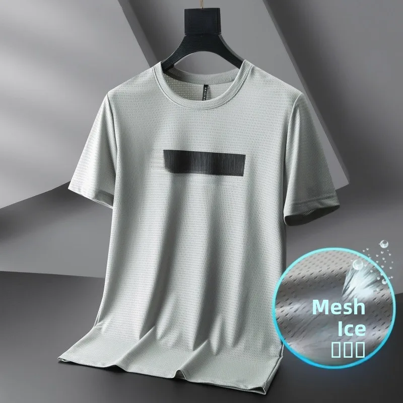 

Мужская футболка из высококачественного ледяного шелка, свободного кроя, летняя, спортивная, с коротким рукавом, круглым вырезом, быстросохнущая, повседневная, в деловом стиле
