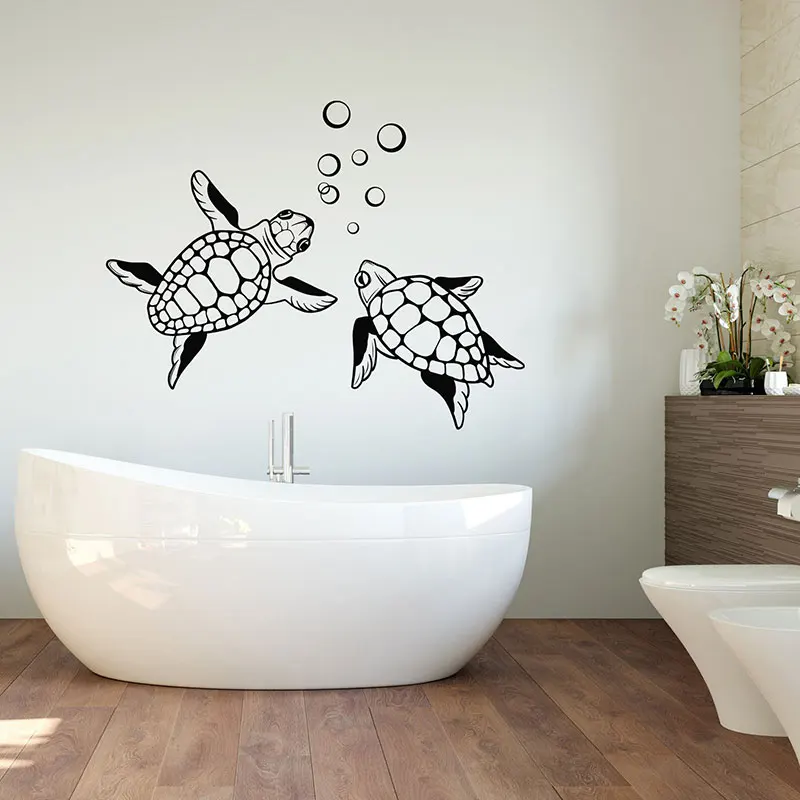 Sea Turtles with Bubbles Wall Decal, Under The Sea Animal Vinyl Home Ocean Decor Bathroom Nursery Sticker Wall Window Mural Q106