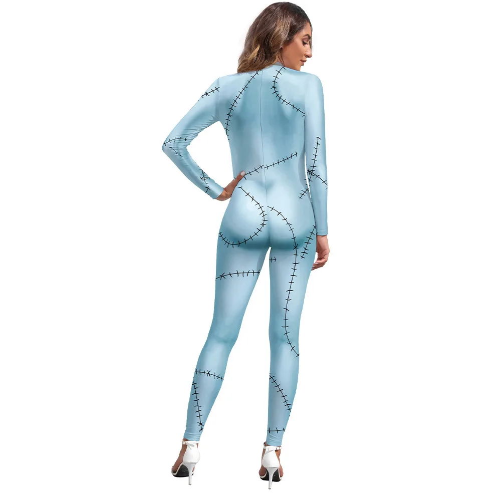 Combinaison Catsuit de fête d'halloween, le cauchemar avant noël, Costume de Cosplay Anime Sally, body Zentai imprimé en 3D
