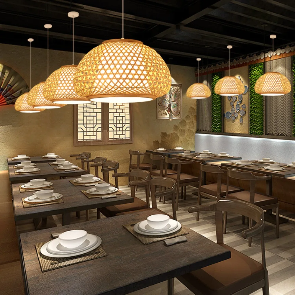 JOYINLED lampe en bambou japonaise tissée à la main lampes suspendues naturelles décorations d'étoiles avec hauteur réglable conception de ferme Dia.35cm