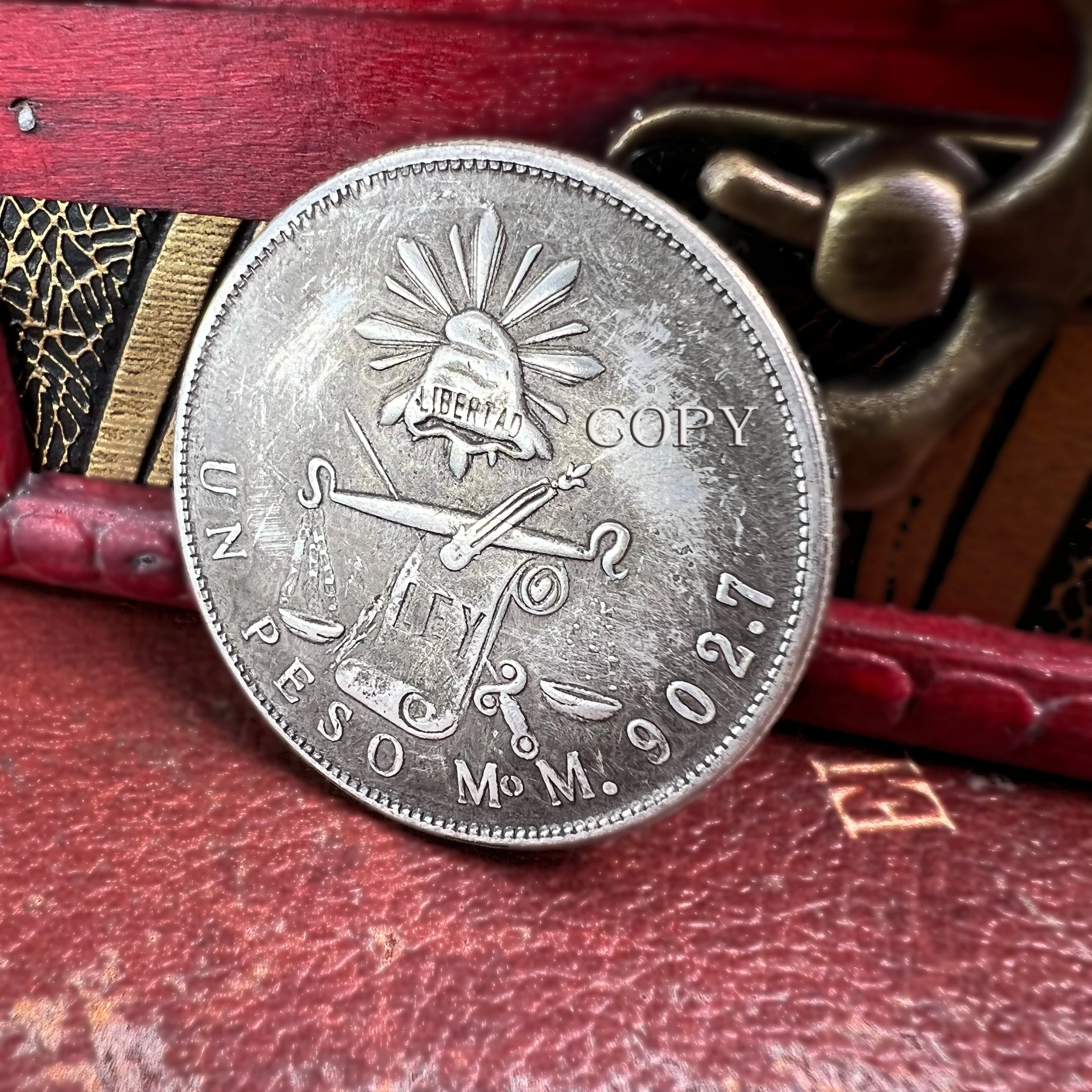 1872 Mexico Balance Mexican Dollar 1 Peso Antique Copy Coin Book Sword Embossed Craft Gift