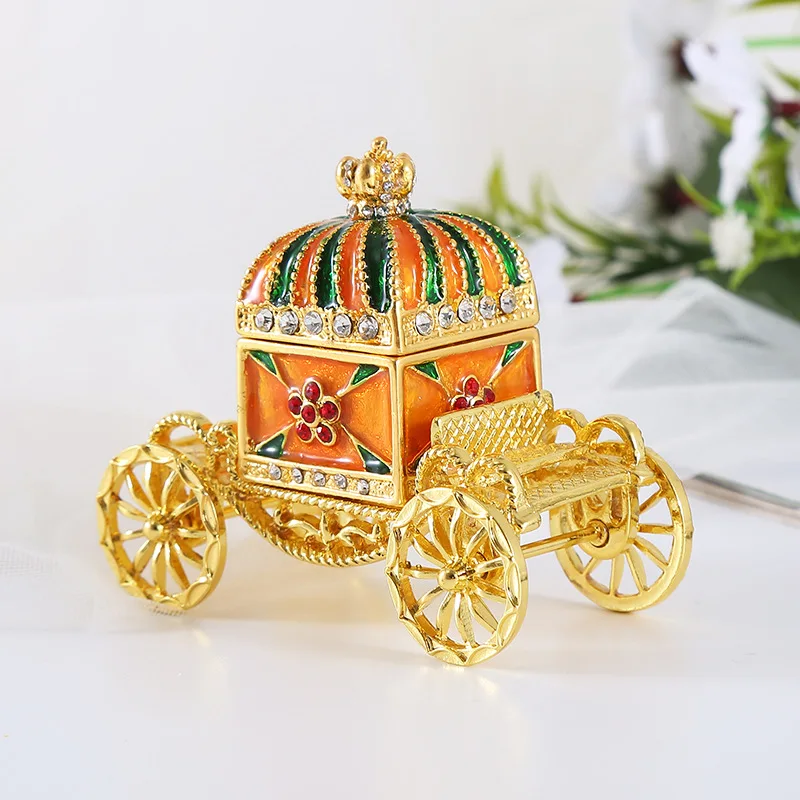 European Style Enamel Painting Craft Inlaid Diamond Jewelry Box, Metal Craft Gift Home Creative Decoration Storage Box