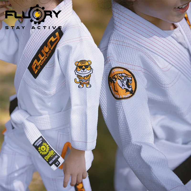 

Fluory High Quality karate Dobok Child Uniform Suit Judo White Collar Kickboxing MMA Martial Arts Training Clothes