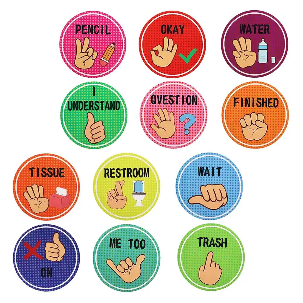 12 Gesture Posters Vibrant Classroom Visual Cues Nonverbal Communication H Signals Students Teachers Kindergarten