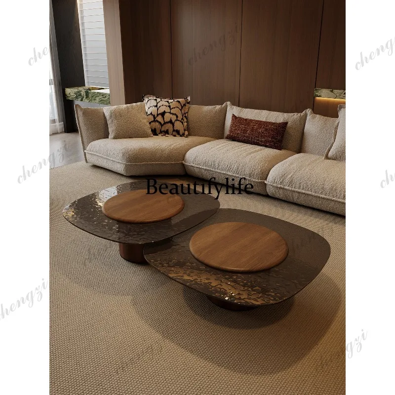 Italian minimalist coffee table living room tempered glass designer creative low table artistic sense