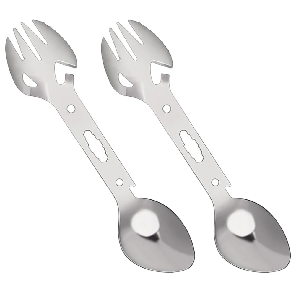 

2 Pcs Fork Spoon Portable Spork Convenient Outdoor Cutlery Tableware Travel Bottle Opener Stainless Steel Openers