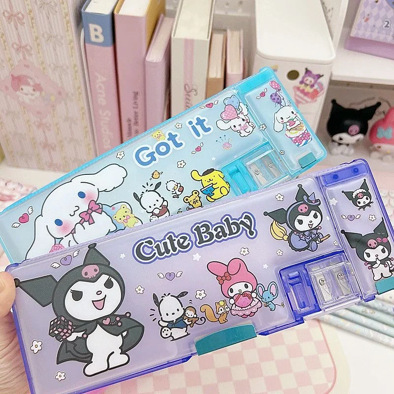 Sanrio Kawaii Cinnamoroll Stationery Box Kuromi My Melody Cartoon Cute Large Capacity Multi-functional Anime Pencil Case Gift