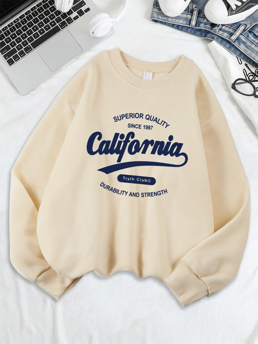 

Толстовка с прочным и сильным принтом California, женская флисовая теплая базовая толстовка с круглым вырезом, свободные топы, зимняя повседневная одежда