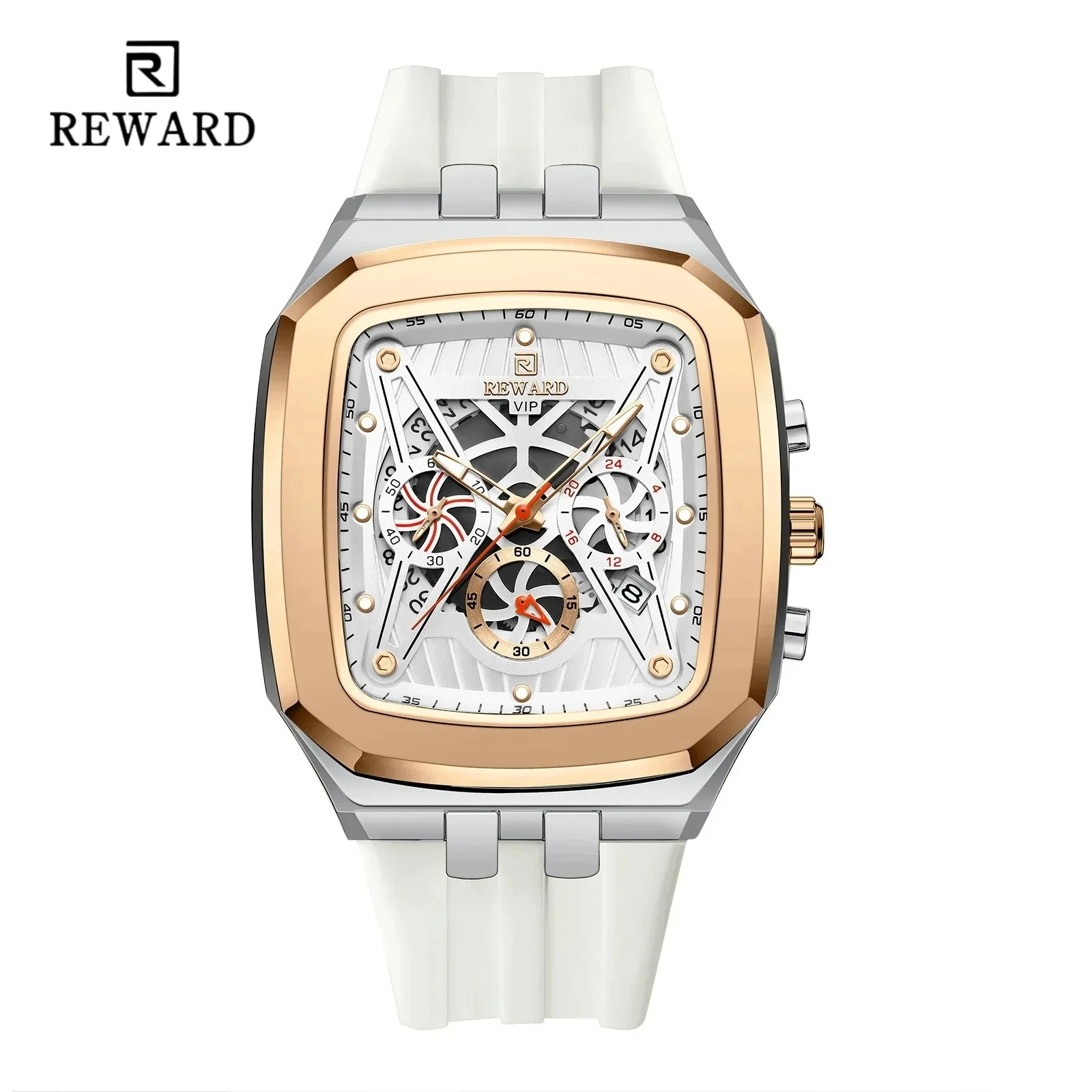 REWARD 832260 Men's Quartz Watch Fashion Rectangular Design Calendar Waterproof Casual Silicone Strap Cool Watches for Man Reloj