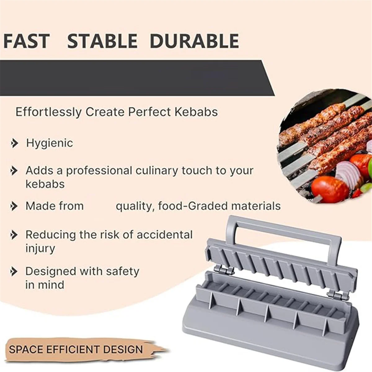 Large Kebab Maker Press, Gray Plastic Kabab, Manual Kabob Mould, Kabob Maker Barbecue Skewers Form Your Kofta Kebab