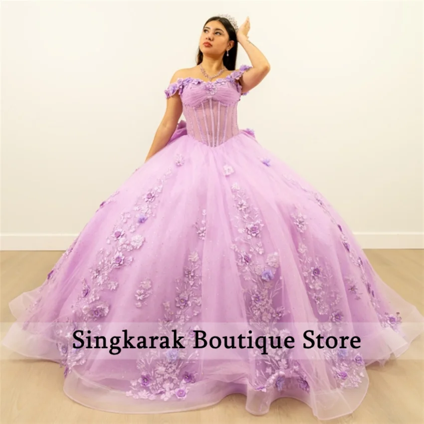 Lic-vestido De baile De lavanda, Vestidos De quinceañera, Vestidos De 15 anos con hombros descubiertos, apliques, vestido De fiesta De cumpleaños De princesa personalizado
