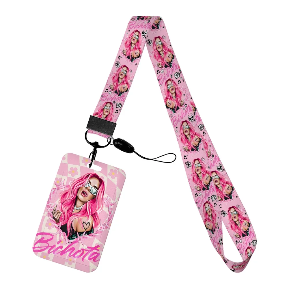 Pink Karol G Famous Singer Lanyard For Keys Chain ID Credit Card Cover Bus Card Holder Charm Badge Holde Gift Accessories