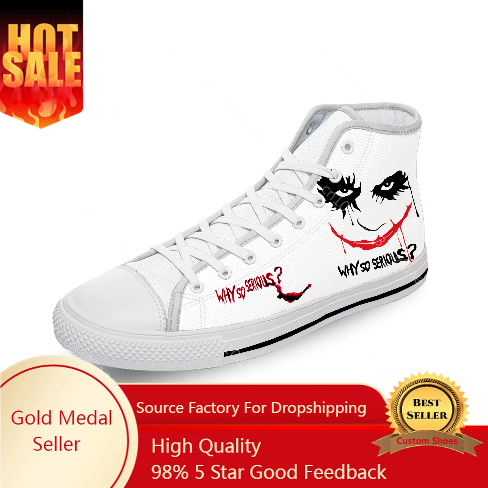 

Clown joker face joke Why So Serious White Cloth 3D Print High Top Canvas Shoes Men Women Lightweight Breathable Sneakers