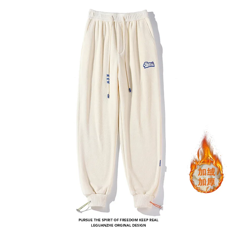 

【Mirrordust】2025Зимние гонконгские стильные очень толстые флисовые спортивные штаны больших размеров в японском стиле, повседневные теплые длинные брюки M-5X