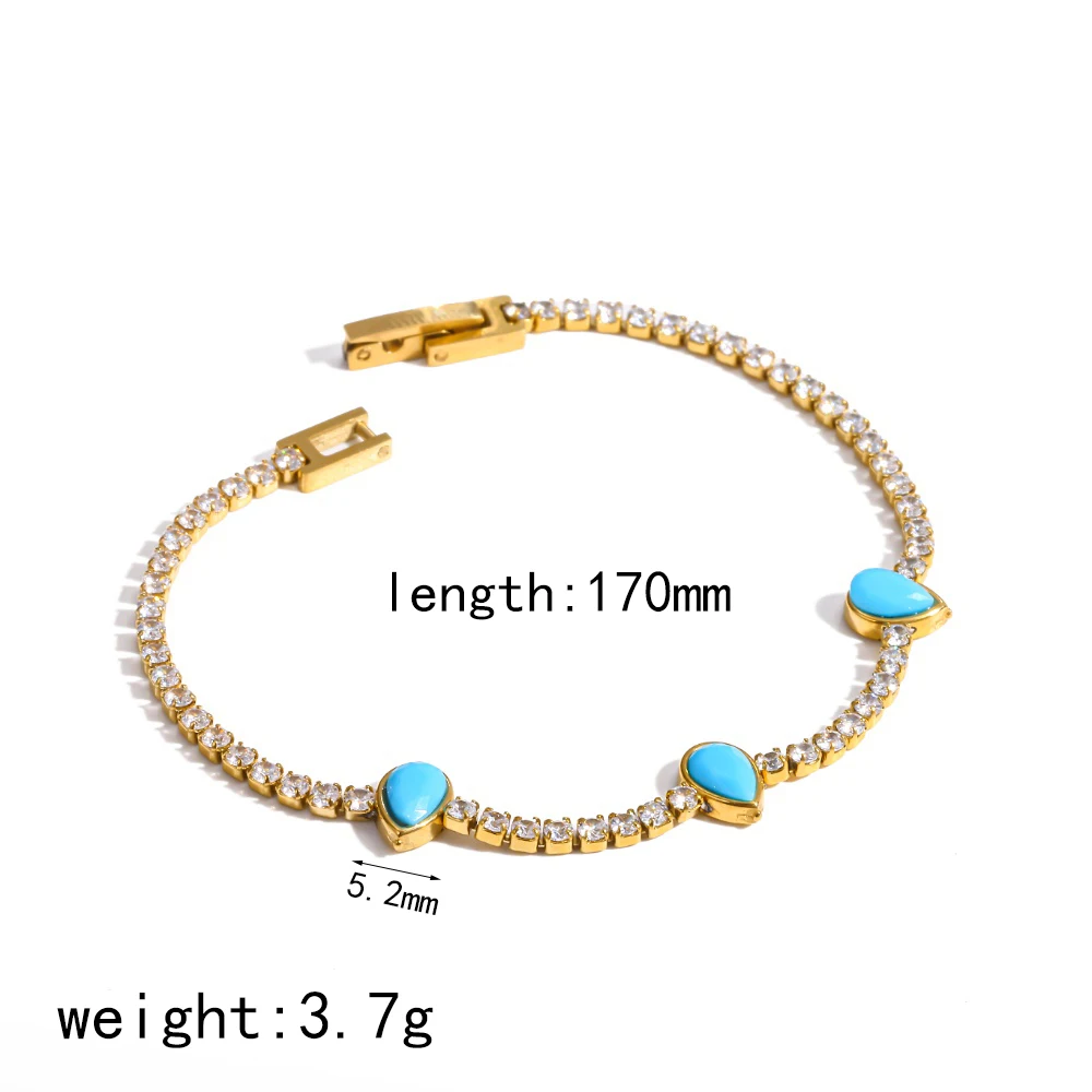 Luxuriöses Modisches Naturstein-Zirkon-Kettenarmband 18K Vergoldeter Edelstahl Wasserdichter Damenschmuck für Frauen – Detail 8
