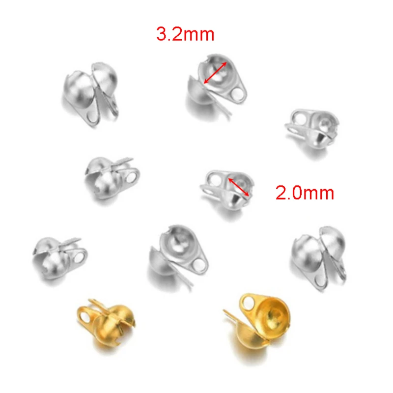 50pcs Fitting Stainless Steel Ball Chain Calotte Crimp Beads Connectors End Clasp DIY Bracelet Necklace Making