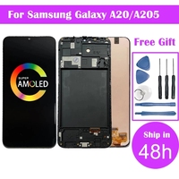 Super AMOLED For Samsung Galaxy A20 A205/DS A205F A205FD A205A LCD Display with Touch Digitizer Assembly + Frame
