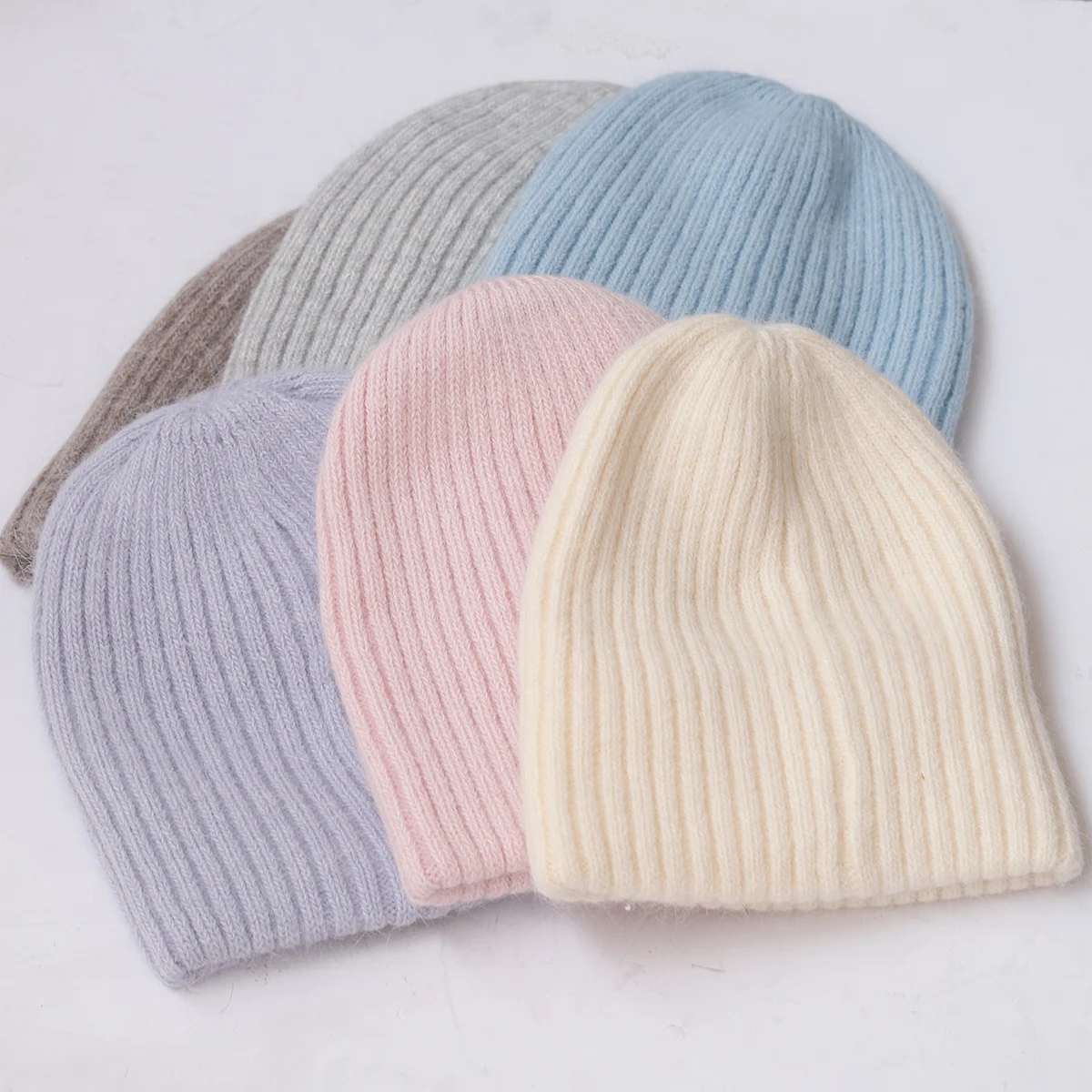 2024 Color Warm Thick and Warm Ski Hat Rabbit Hair Knitted Pullover Cap Wool Hats Men's Hat Knitted Women Winter Hat Wholesale
