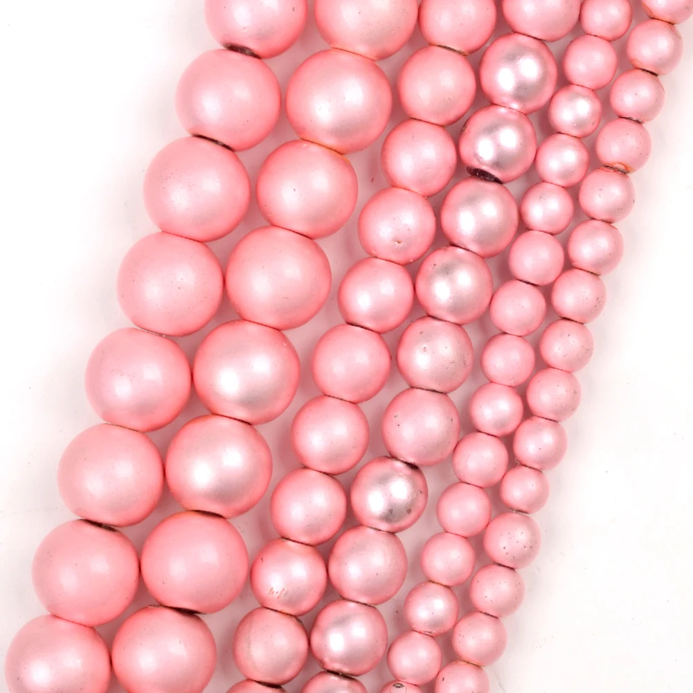 2-10mm Frosted Pink Plated Natural Hematite Stone Matte Spacer Beads For Jewelry Making Findings Fit DIY Bracelet Accessories