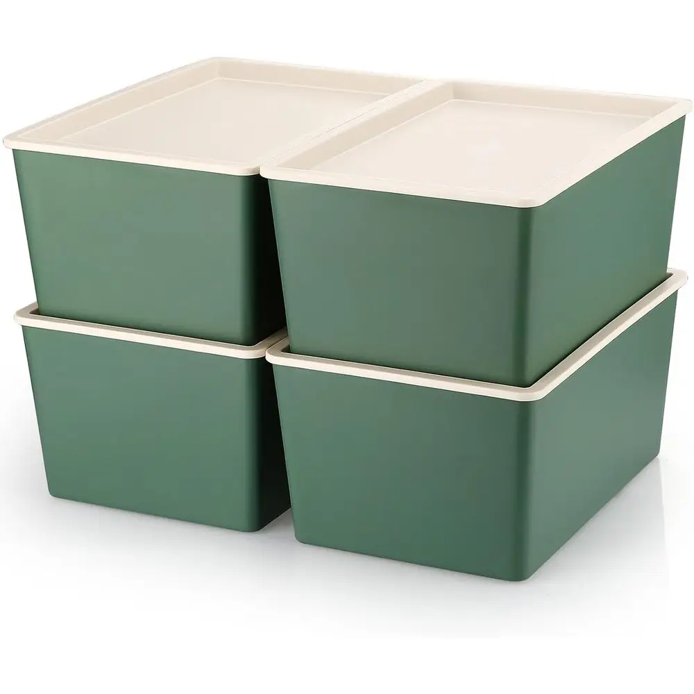

4 Pcs Storage Bins with Lids Plastic Stackable Containers for Organizing Shelves Christmas Ornament Box Baskets(Green,Large)