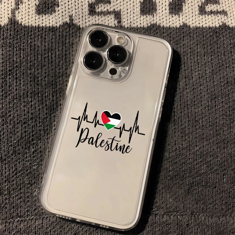 Cute Phone Case For Palestine Flag Map Passport iPhone 16 15 14 13 12 11 Mini Pro Max X XR XSMax 7 8 Plus Transparent Soft Cover