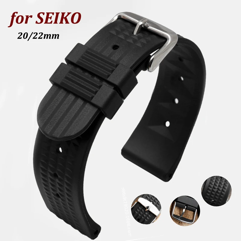 Premium Rubber Watch Band for Seiko Fast Release Soft Universal Flat-end 20MM 22MM Rubber Strap Replacement for 7.3inch Wrist