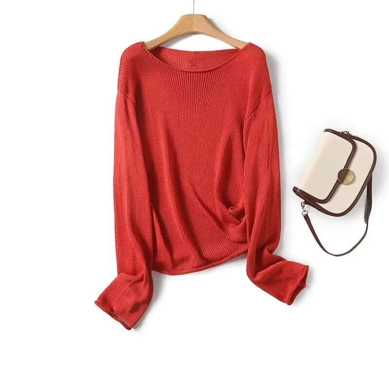 Maxdutti New Arrivals Red Color Autumn Knitwear Minimalist Sweater Women French Lazy Style Loose Tops