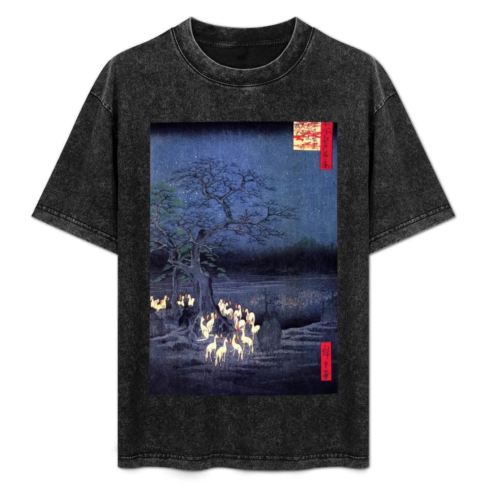 Japanese Print - Hiroshige - kitsune-yokai-fox T-Shirt plus sizes topping vintage anime shirt sweat shirts, men