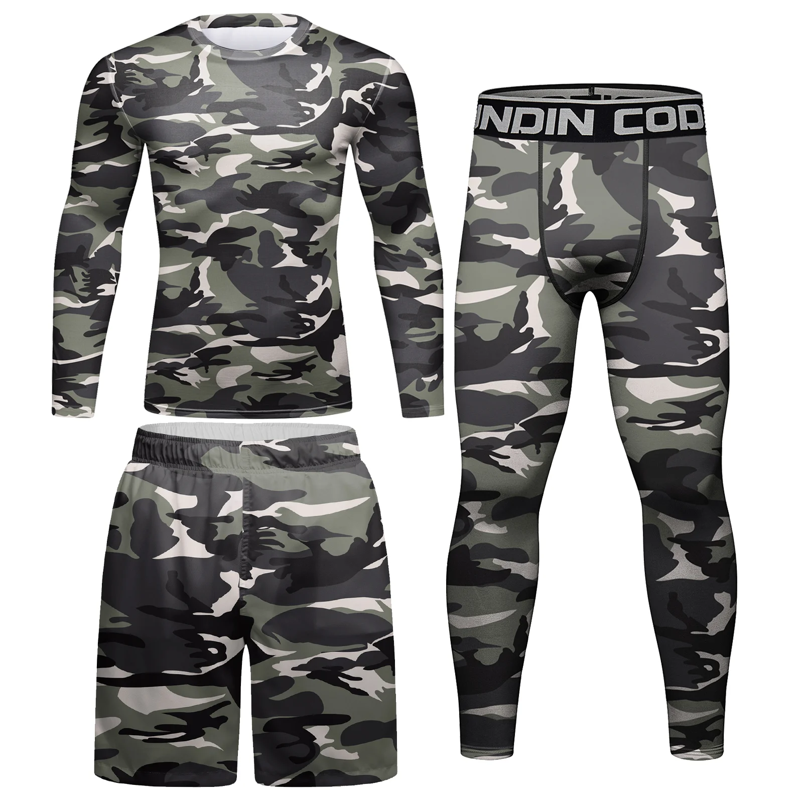 3pcs Digital Print Custom Camouflage Rash Guard Set Compression Jiu Jitsu T-shirt MMA Muay Thai Training Clothing Men\'s Suit