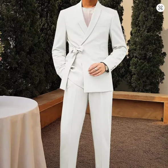 

fashion Design-Oriented Men's Suit with Belt Fashionable Men's Tuxedo Customized 2 pieces Blazer And Pants set Party
