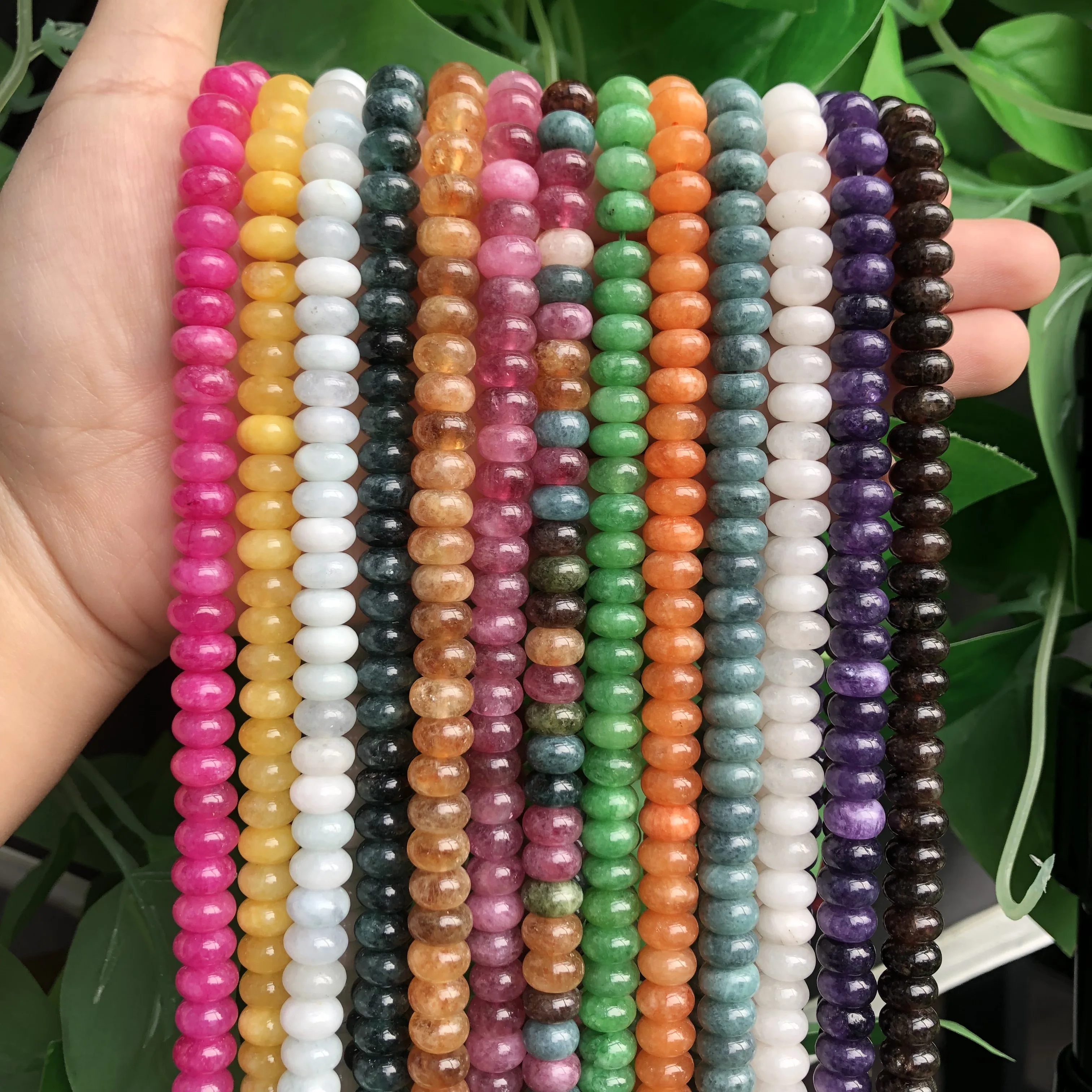 5x8mm Naturstein-Rondellperlen aus Turmalin, Citrin, Angelit, Tigerauge, Abakus-Quarz, Lose Perlen für DIY-Armbandherstellung – Detail 3