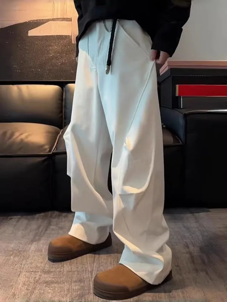 Pantalones vaqueros de moda Hip Hop para hombre, ropa de calle de Color sólido con diseño empalmado, pantalones vaqueros rectos informales holgados de calle para hombre