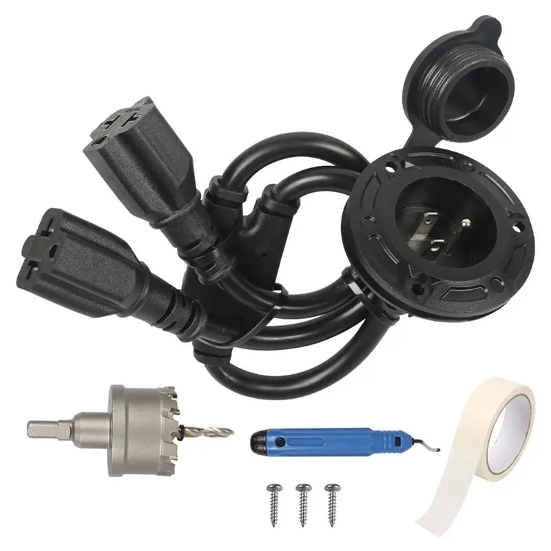 

A99E-20A 125V AC портативная розетка, входной разъем питания 12AWG для автодомов с адаптером 5-в-1 и двойным кабелем, для автодомов, прицепов, лодок, вилка стандарта США