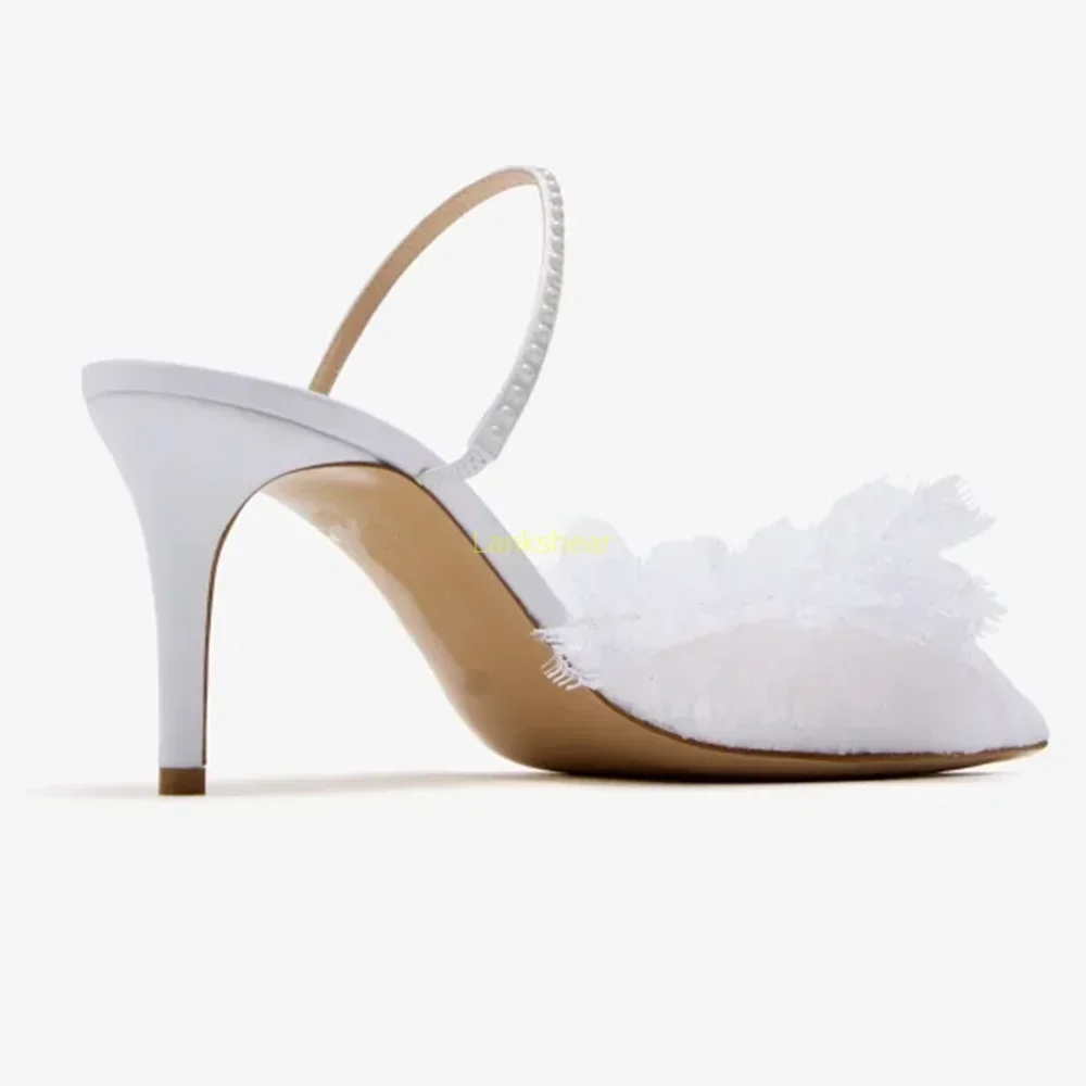 كريستال تول البغال مثير أشار تو كعب رقيقة الصلبة الانزلاق على Slingback الكاحل الاعوجاج الوافدين الجدد موضة النساء الأحذية الحديثة