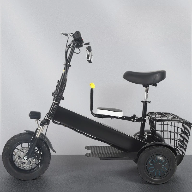 Foldable Light Lithium Electric Tricycle, Adult 3 Wheel Scooter for Picking Up Kids, Short Trip
